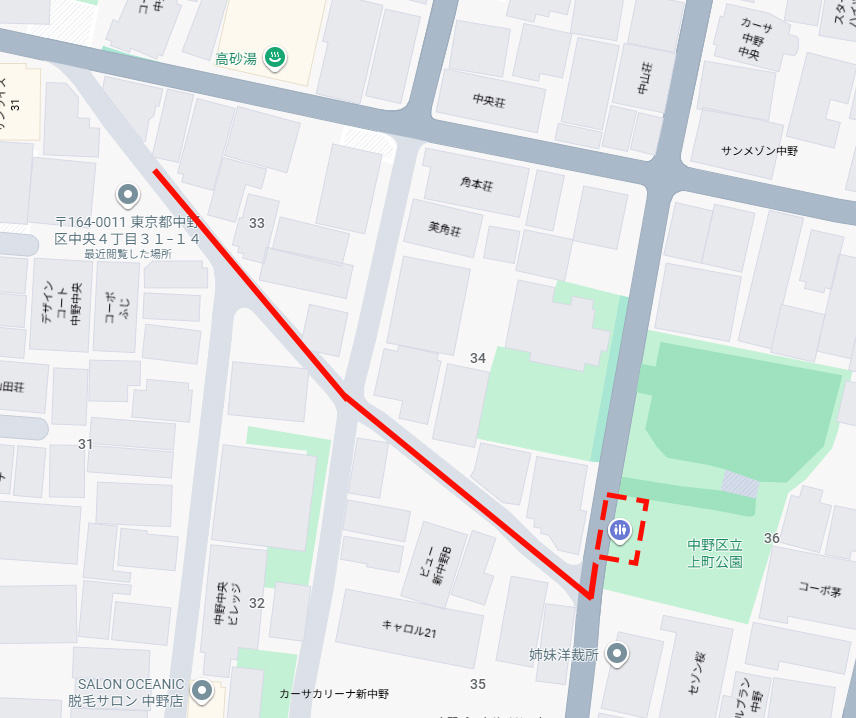 スタジオ近くの公園のトイレの場所